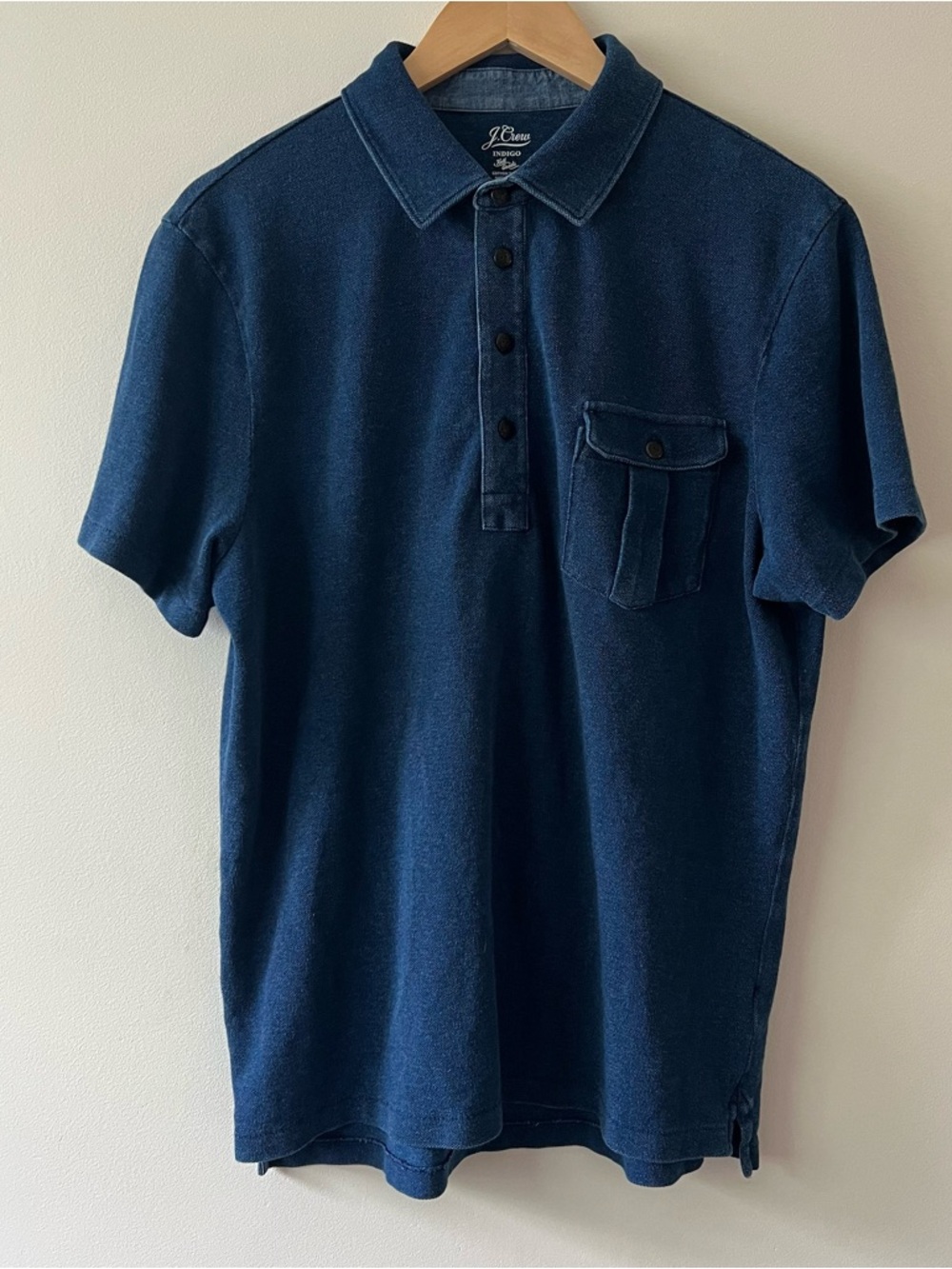 J. Crew Men's Piqué Cotton Polo Shirt in Indigo Dye Heritage Americana L NWOT